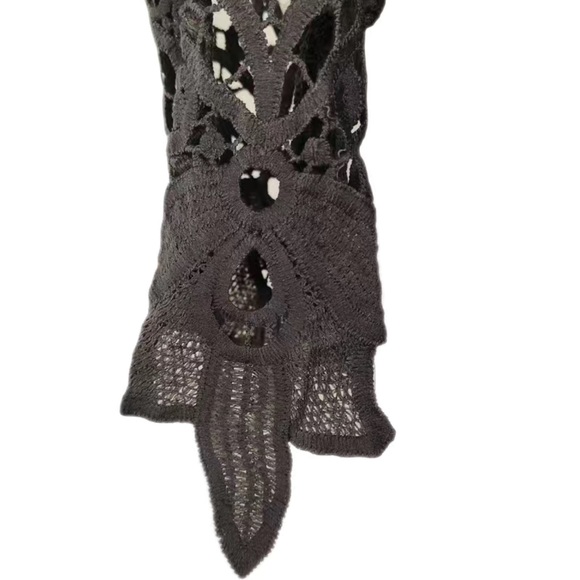 NWT 💋 CHARCOAL GRAY RIBBED COLD SHOULDER LACE SLEEVE ZIPPER BLOUSE TOP XXL - Picture 7 of 9